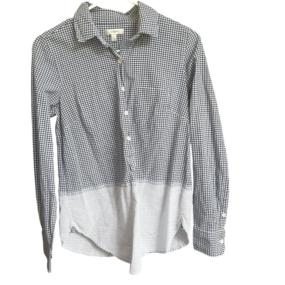 J.Crew‎ Blue White Gingham & Striped Pop Over Shirt 4